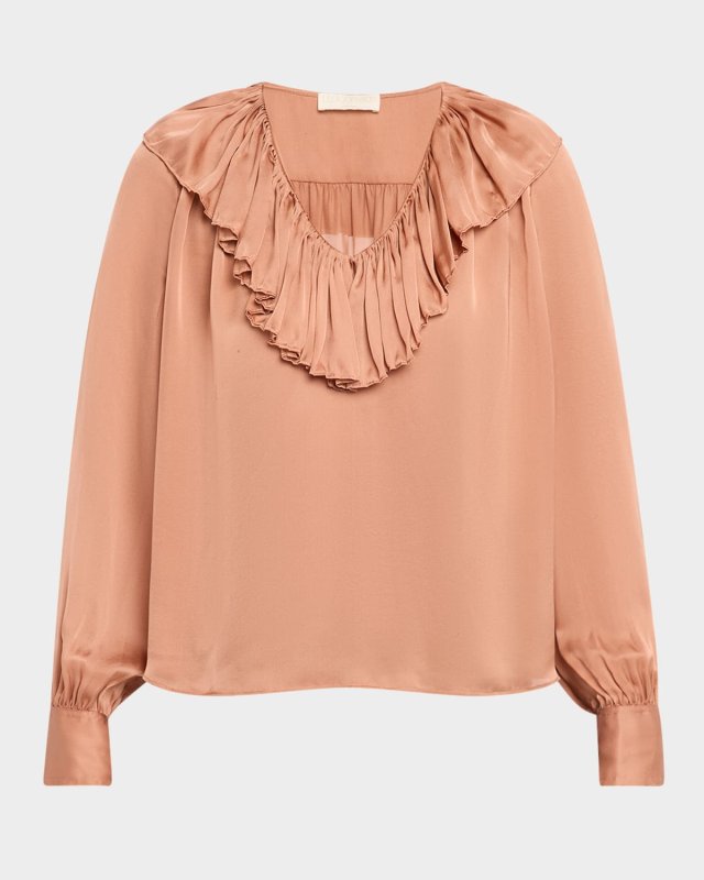 Liese Silk Ruffle-Neck Blouse